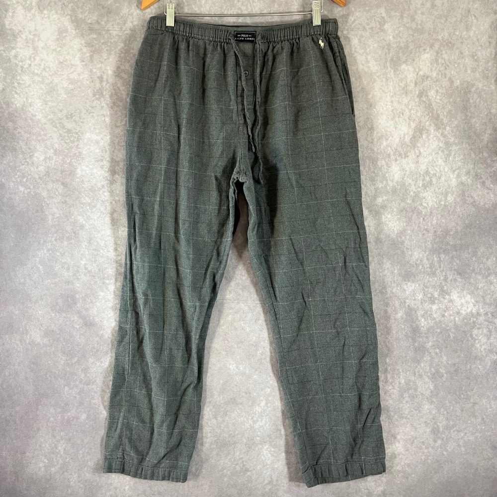 Polo Ralph Lauren Pajama Pants Mens Large Gray Windowpane Flannel Loungewear